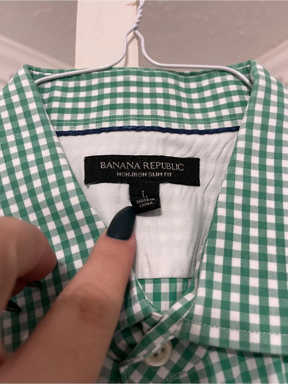 Banana Republic Green & White Gingham Button-Down Shirt